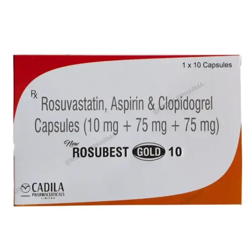 Rosubest Gold Capsules (Rosuvastatin Calcium,Aspirin,Clopidogrel Bisulphate 30 caps) Pharmacy by Cadila Pharmaceuticals
